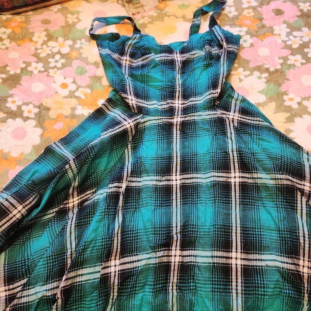 Bernie Dexter Blue Green Plaid Dress NWT